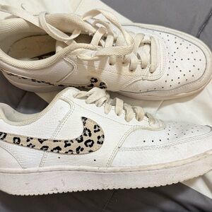 Nike Cream Sneakers with Leopard Swoosh